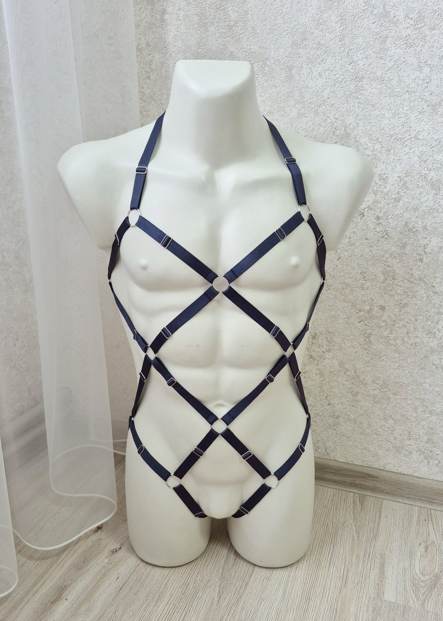 Kvasir men - navy blue cage harness male lingerie