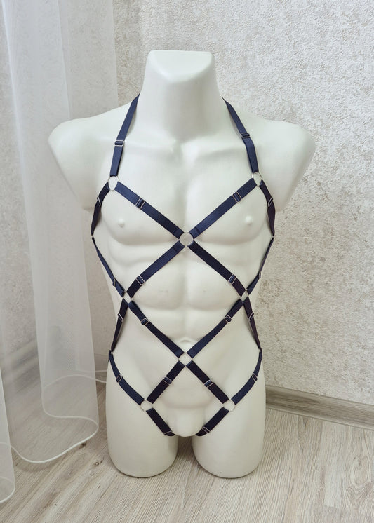 Kvasir men - navy blue cage harness male lingerie