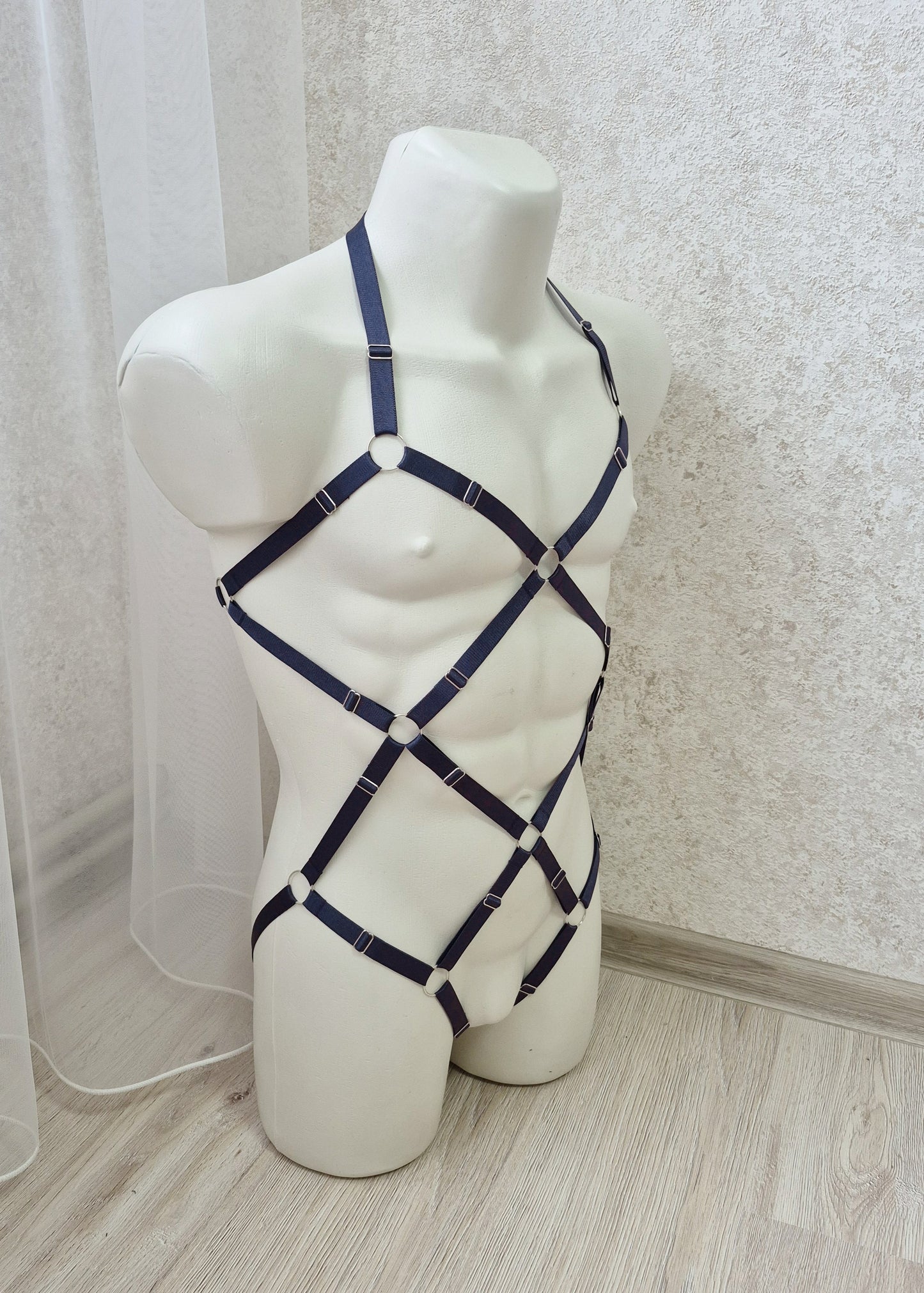 Kvasir men - navy blue cage harness male lingerie