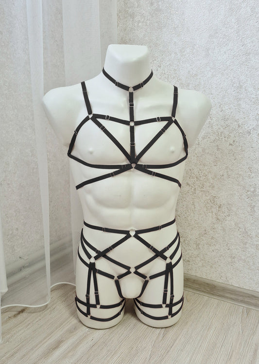 Vali men - black collar chest harness set