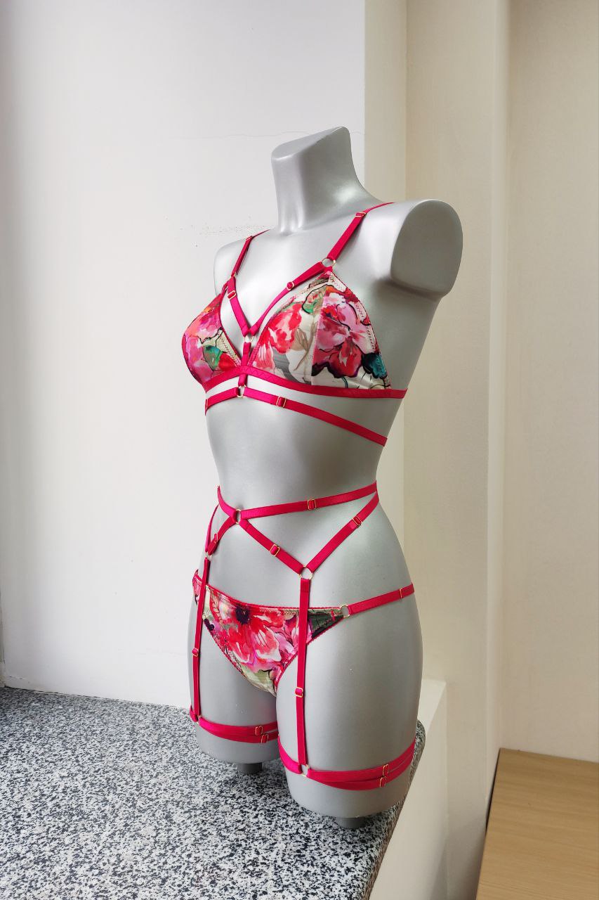 Celia - red floral women lingerie set