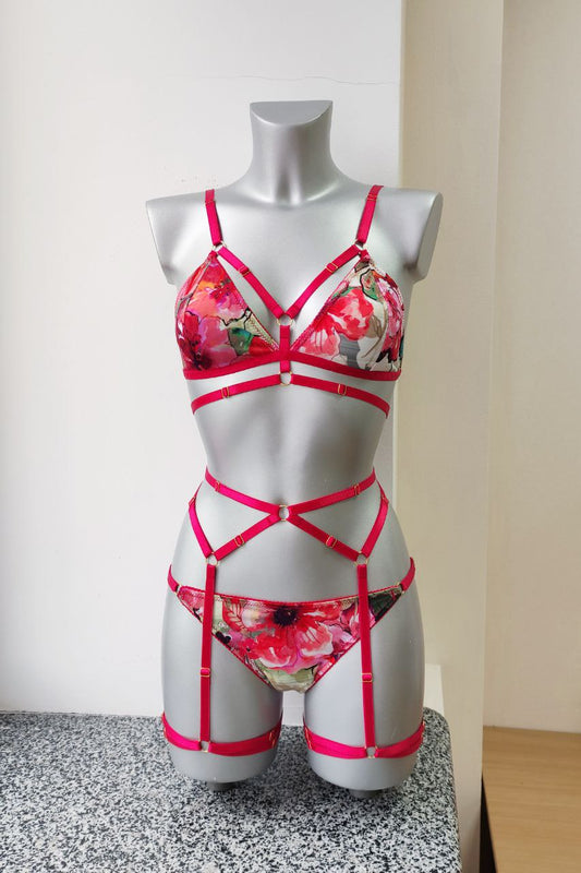 Celia - red floral women lingerie set