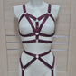 Pakhet - wine harness lingerie set with garter belt