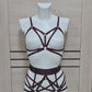 Kitana & Morgana - wine harness lingerie set with leg garter belt