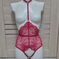 Calliope - red open crotch bodysuit with collar harness