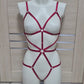 Terpsichore - red cupless harness catsuit female