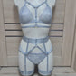 Darla & Morgana - light blue lace lingerie set with garter belt