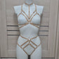 Nyx - female gold harness lingerie set