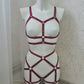 Baldur - burgundy women harness lingerie set with garter belt