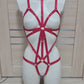 Sigyn - red open crotch cupless harness lingerie body