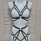 Hemera - navy blue female harness lingerie set with leg garters