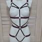 Latis - burgundy and black harness lingerie bodysuit for women