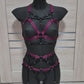 Chaos - burgundy with black harness lingerie set