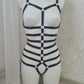 Megaera - navy blue open harness bodysuit lingerie