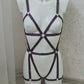 Loki - purple open harness bodysuit with garters