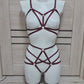 Kitana - burgundy crotchless lingerie harness set