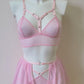 Willow - pink woman transparent lingerie set with skirt garter belt